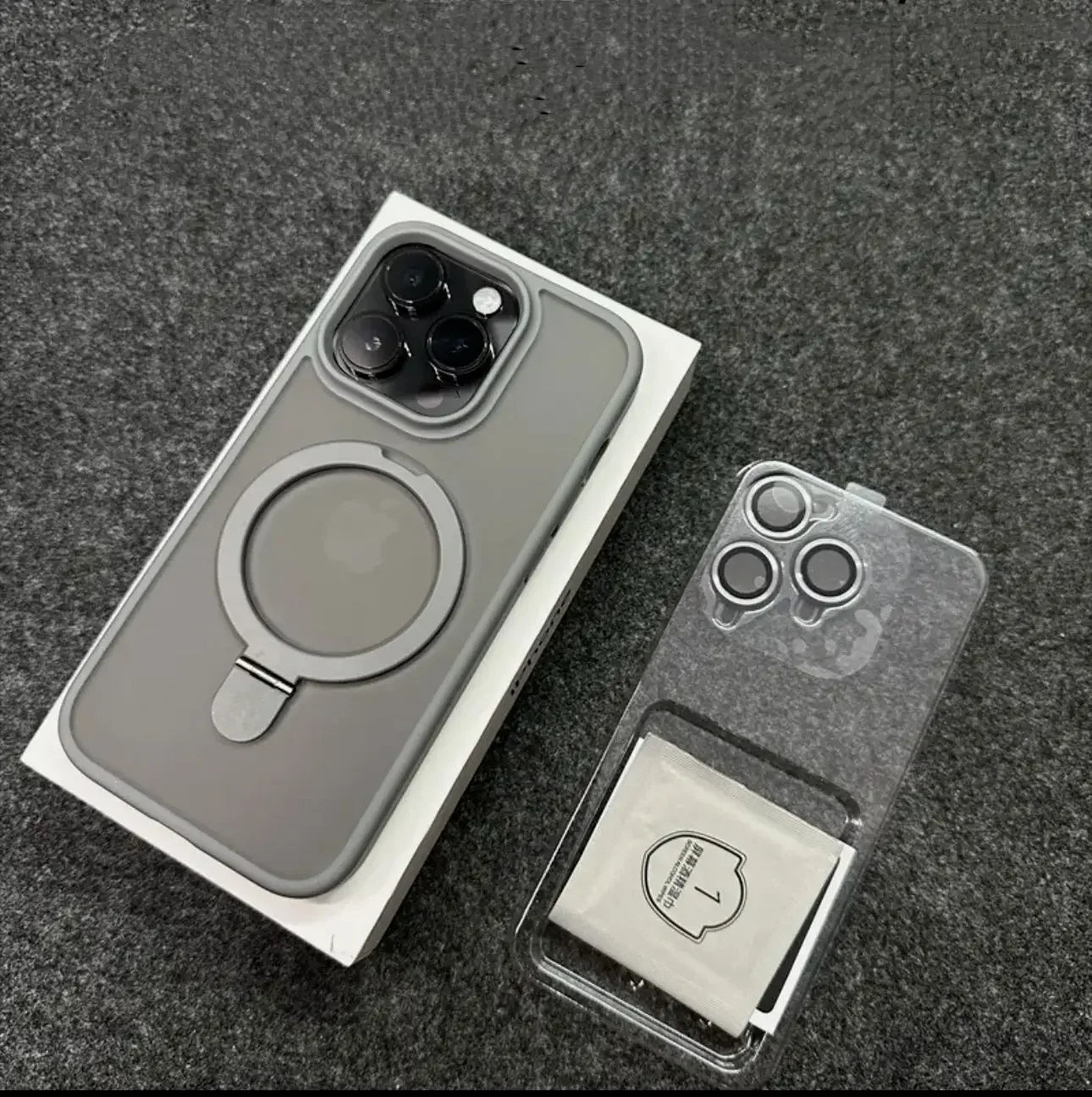 Metal Ring Stand Matte Magnetic Case for Magsafe IPhone Air 17 16 15 14 13 12 11 Pro Max Plus with Lens Protector Mac Safe Cover