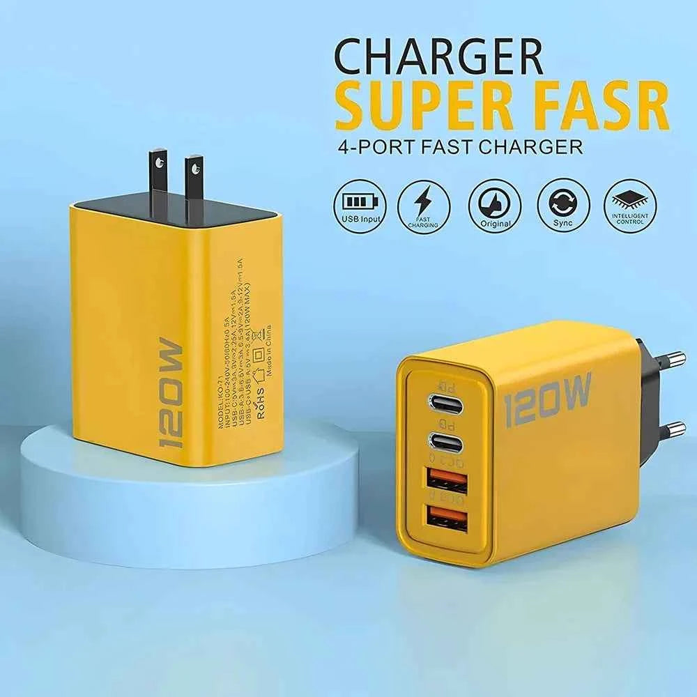 4 Ports USB C PD Charger Quick Charge 3.0 Type C USB Phone Chargers Fast Charging Adapter For iPhone 16 15 Samsung Xiaomi Huawei