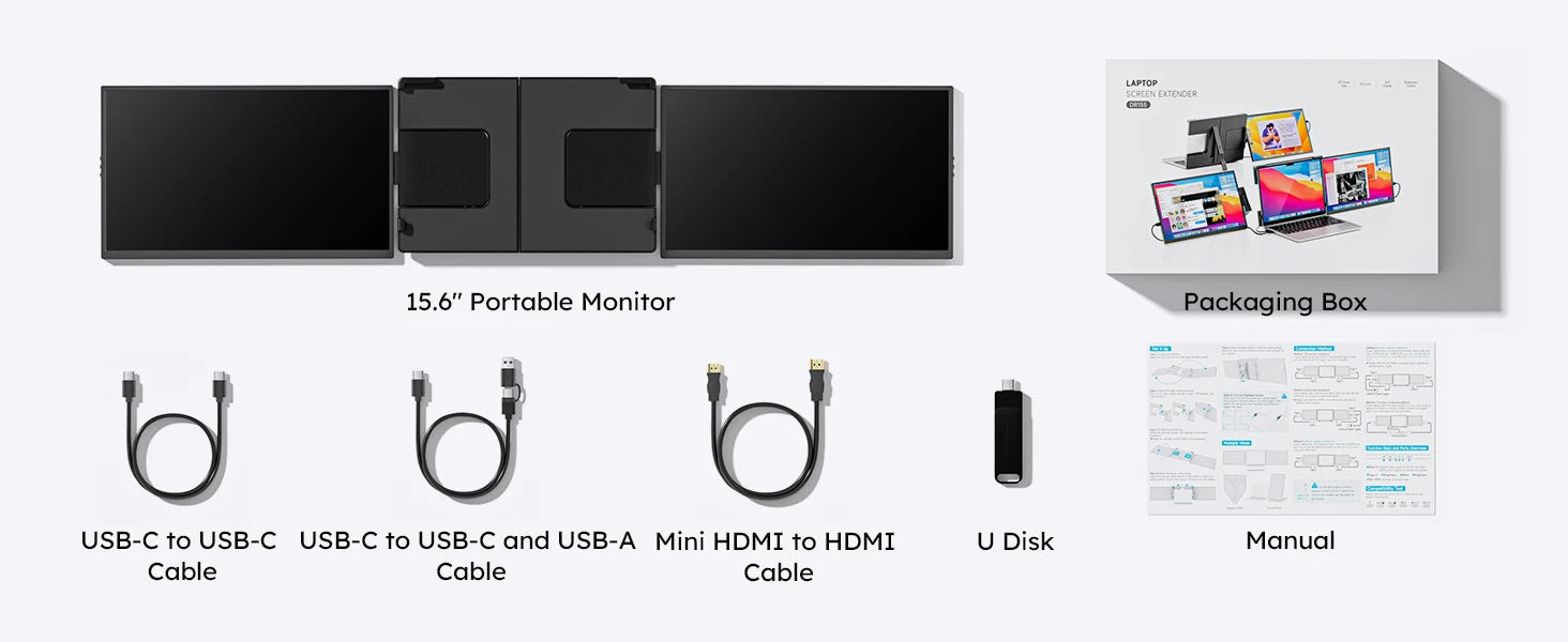 15.6inch Triple Screen Extender For Laptops 1080P FHD IPS Portable Dual External Monitors For Macbook Windows Extension 13-17
