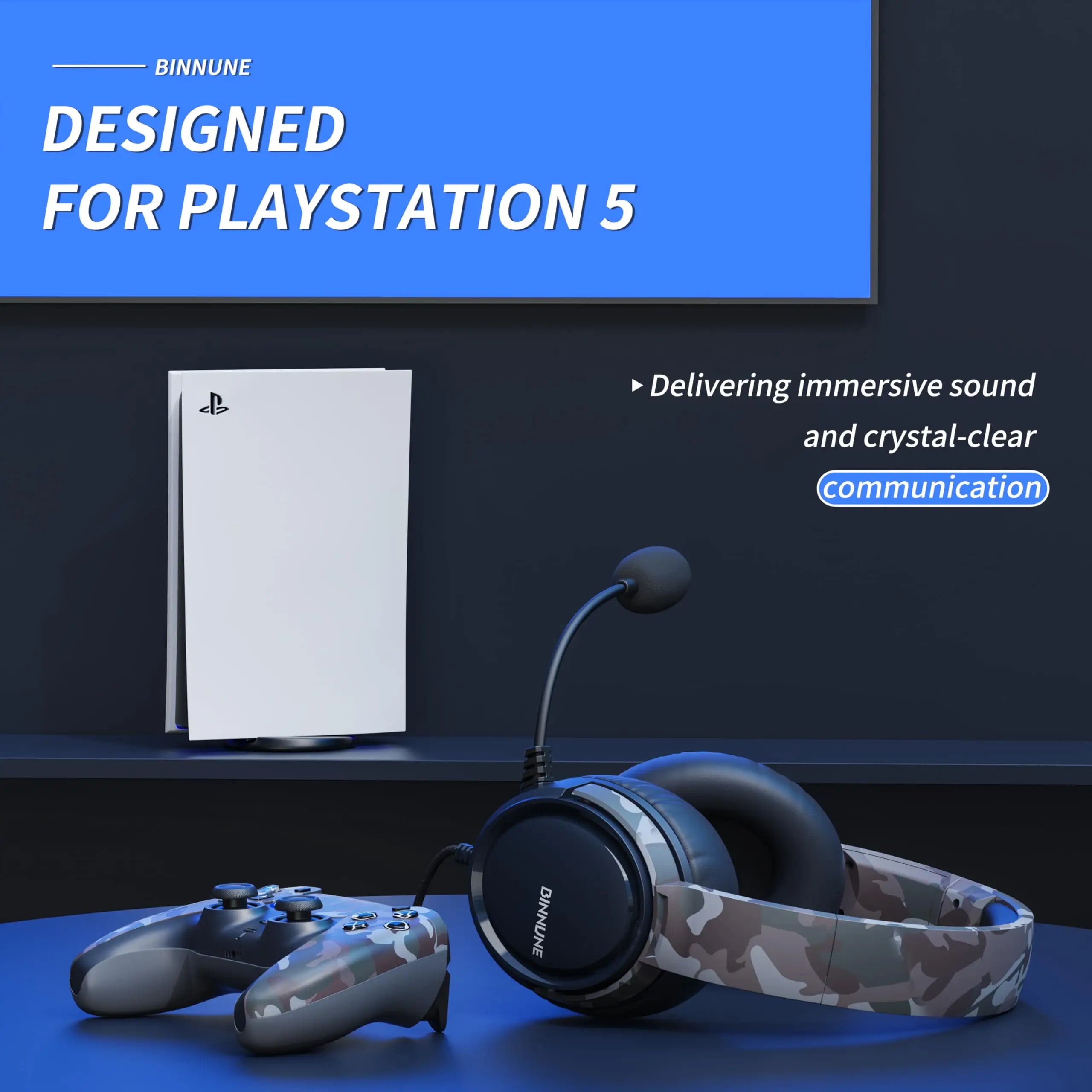 BINNUNE Gaming Headset with Mic – Wired Headphones for PS5, PS4, Xbox Series X|S, Xbox One, PC & Switch, Noise Cancelling Stereo Gaming Headphones.