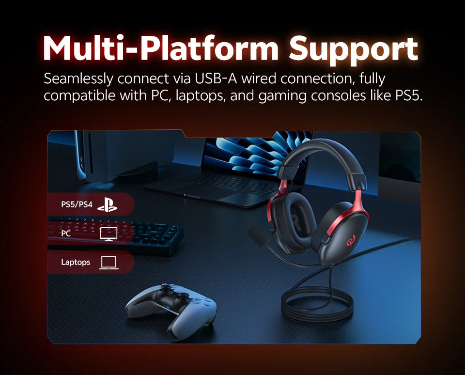 QCY VN200 Pro Wired Gaming Headset With Mic 40mm Driver 7.1 Surround Over Ear Headphones For PC PS4 PS5 Gamer Headphones