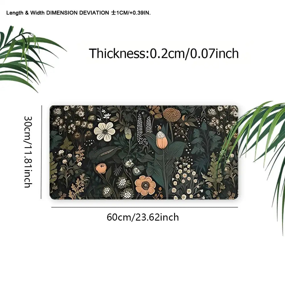 1Pc Gaming Mouse Pad Boho Flowers Large Desk Mat Office Desk Accessories With Stitched Edge Non-Slip Mousepad Rubber Base Desk Pad 35.4x15.7 Inch For Home