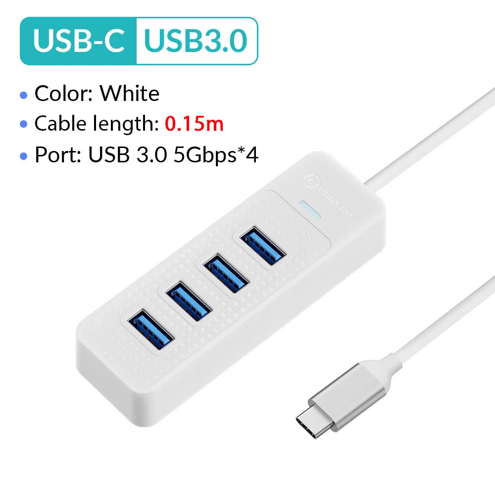 PHIXERO 4 Ports USB 3.0 HUB High Speed Type C Splitter 5Gbps For PC Computer Accessories Multiport USB Hub Adapter for Laptop