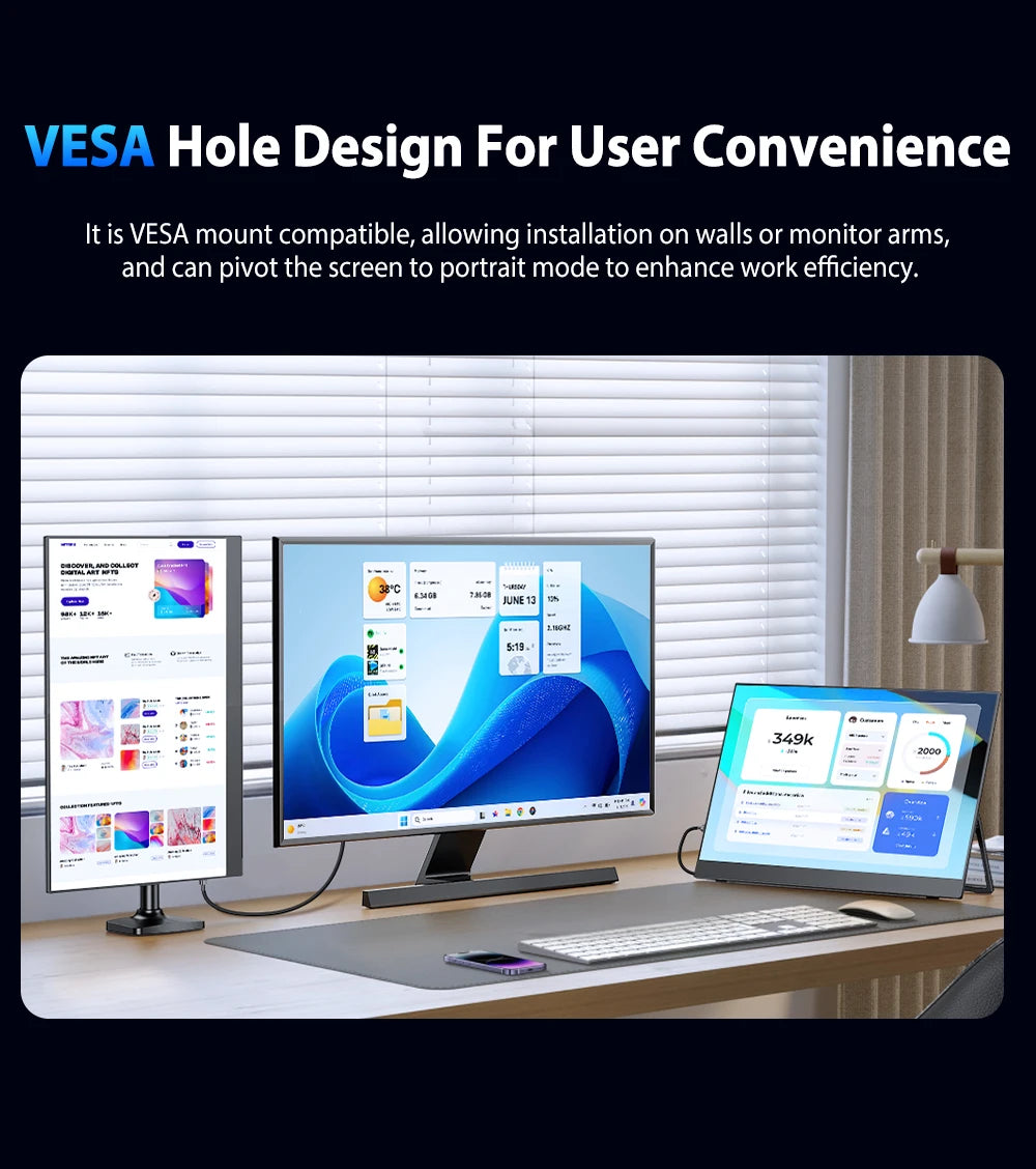 UPERFECT QLED Portable Monitor 16'' 2.5K 2560×1600 16:10 400Nits 100% DCI-P3 HDMI USB-C Travel Gaming Display For Laptop MacBook