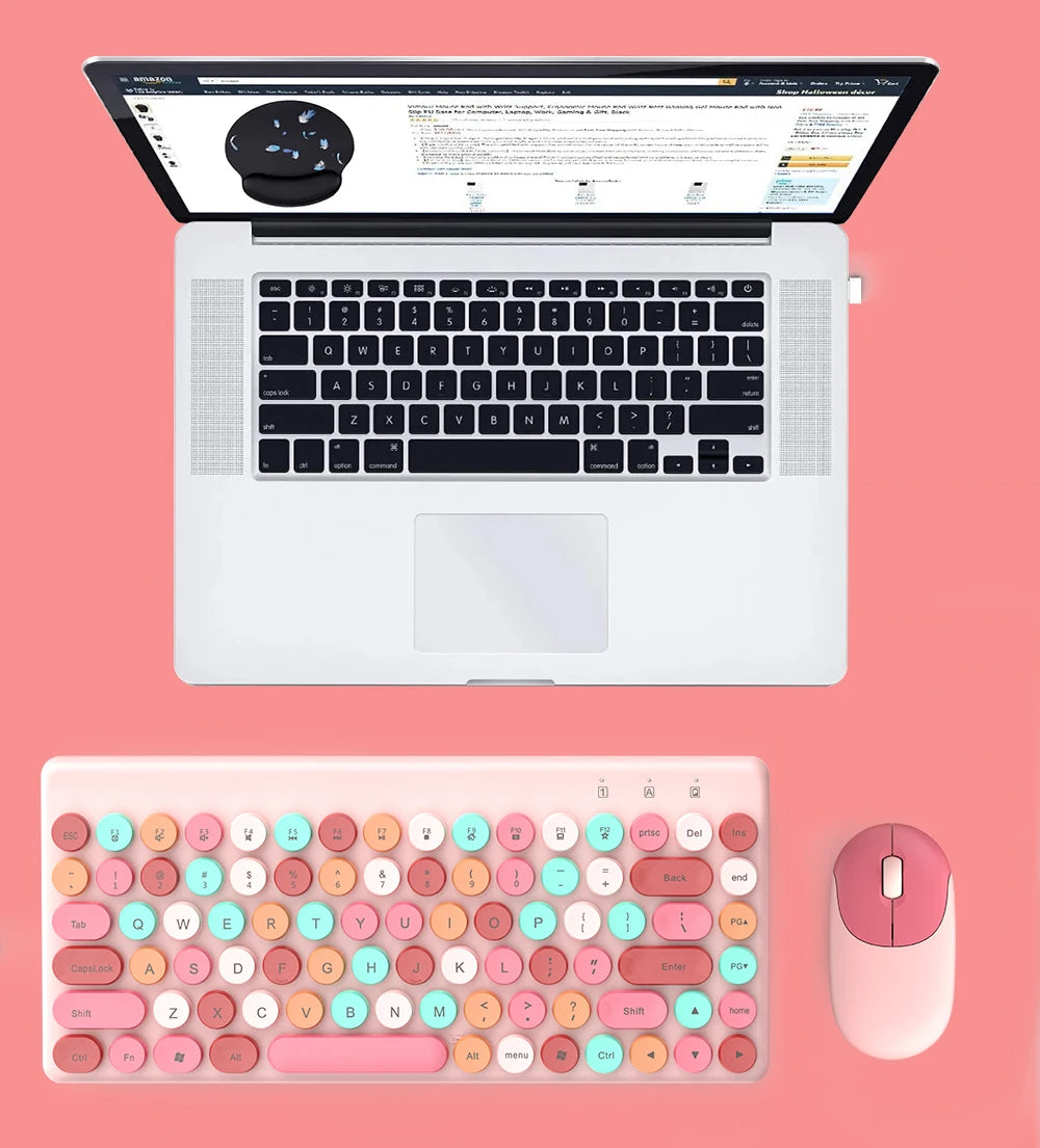 Wireless Mini Pink Keyboard Mouse Combo, 2.4G Portable Silent for PC Laptop Tablet iOS Android Windows, Hot Sale