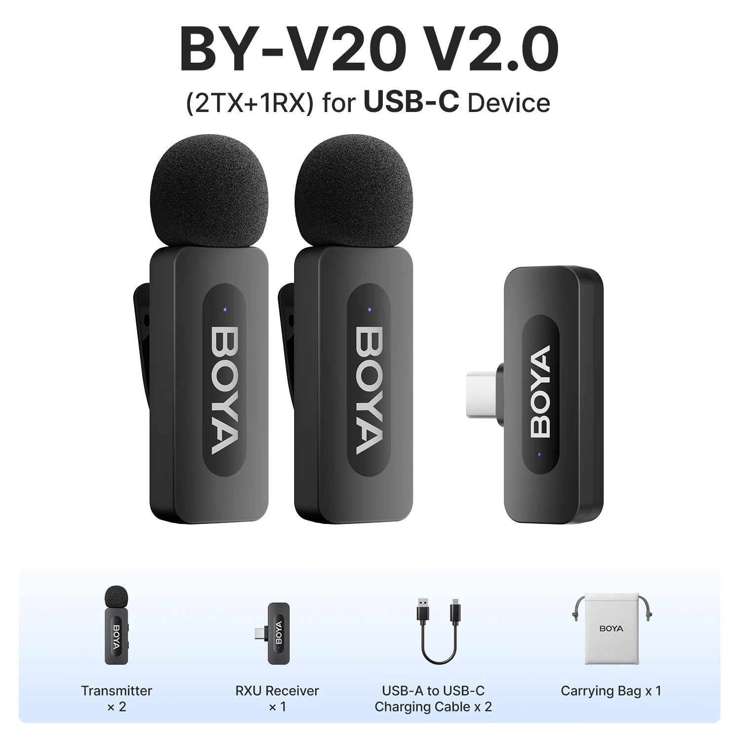 BOYA BY-V3 Wireless Lavalier Lapel Microphone Noise-cancelling Rechargeable Mic for iPhone Android Camera Live Streaming Vlogging - WinSupport Tech