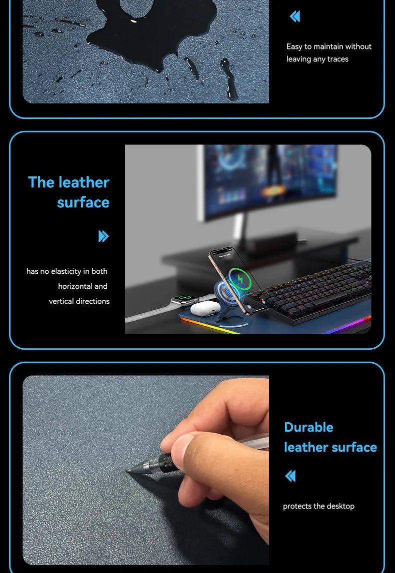 15W 3 in 1 Wireless Charging Mouse Pad Customized Desk Pad Fantasy Glowing Game Pad Rubber Cloth Mouse Pad Super Large Mat