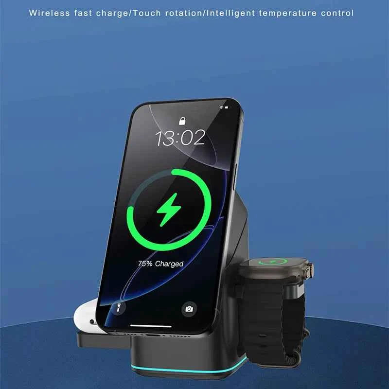 Qi2 15W 3-in-1 Magnetic Wireless Charger Stand Fast Charging For iPhone 14 15 16 17/AirPods Charger Touch Auto Rotation