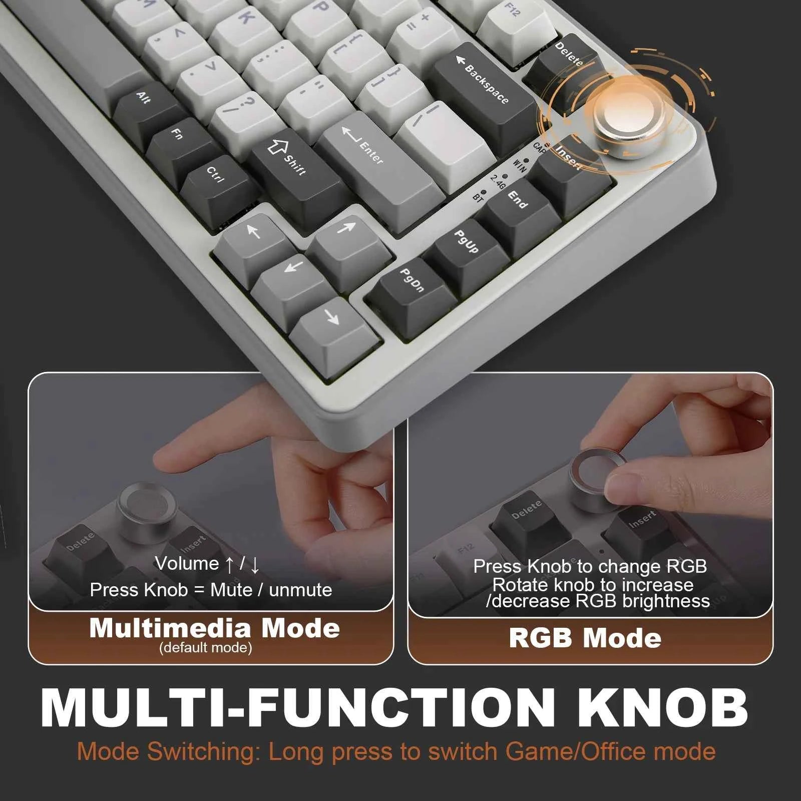 YUNZII B75 PRO 82-Key Wireless Mechanical Gaming Keyboard, Gasket Hot Swap Custom RGB 75% BT/Type-C/2.4G Creamy Knob Keyboard