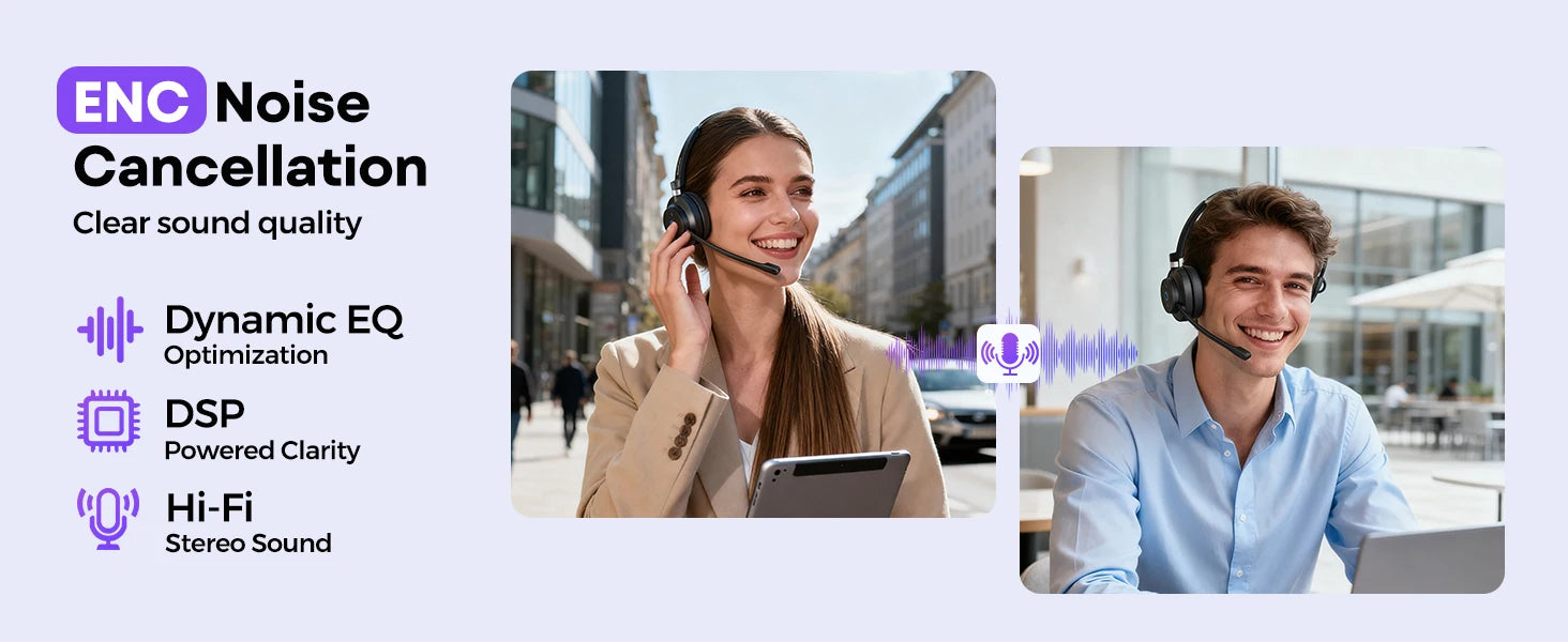 RownFusny R03 Call Center Wireless Headset Bluetooth 5.3 Computer Headphones Bluetooth Headsets with USB Noise Reduction Mic