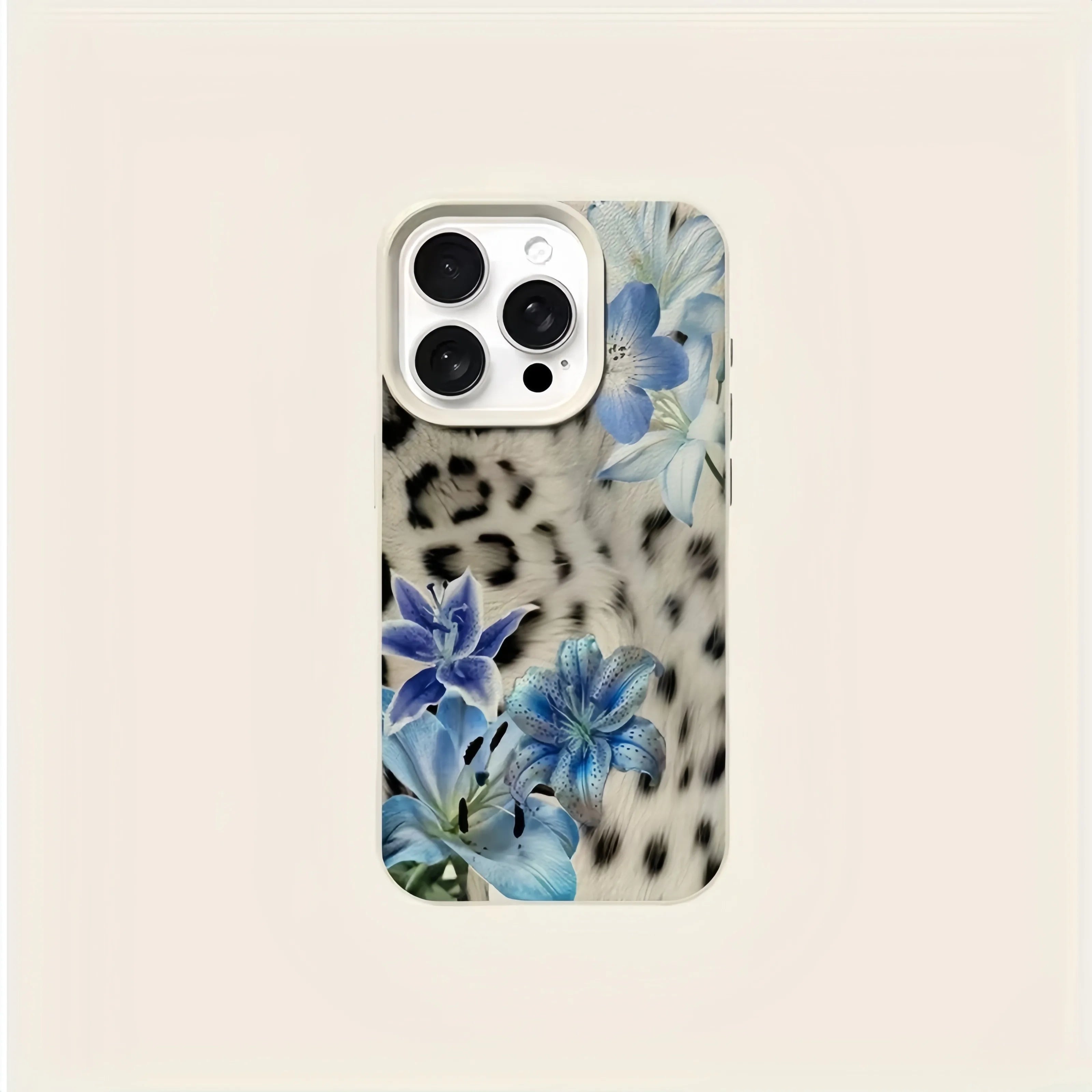 1 Blue and White Lily Leopard Print Litchi Texture Fashion Phone Case Full  TPU Suitable for iPhone 11 12 13 14 15 16 17 Pro Max
