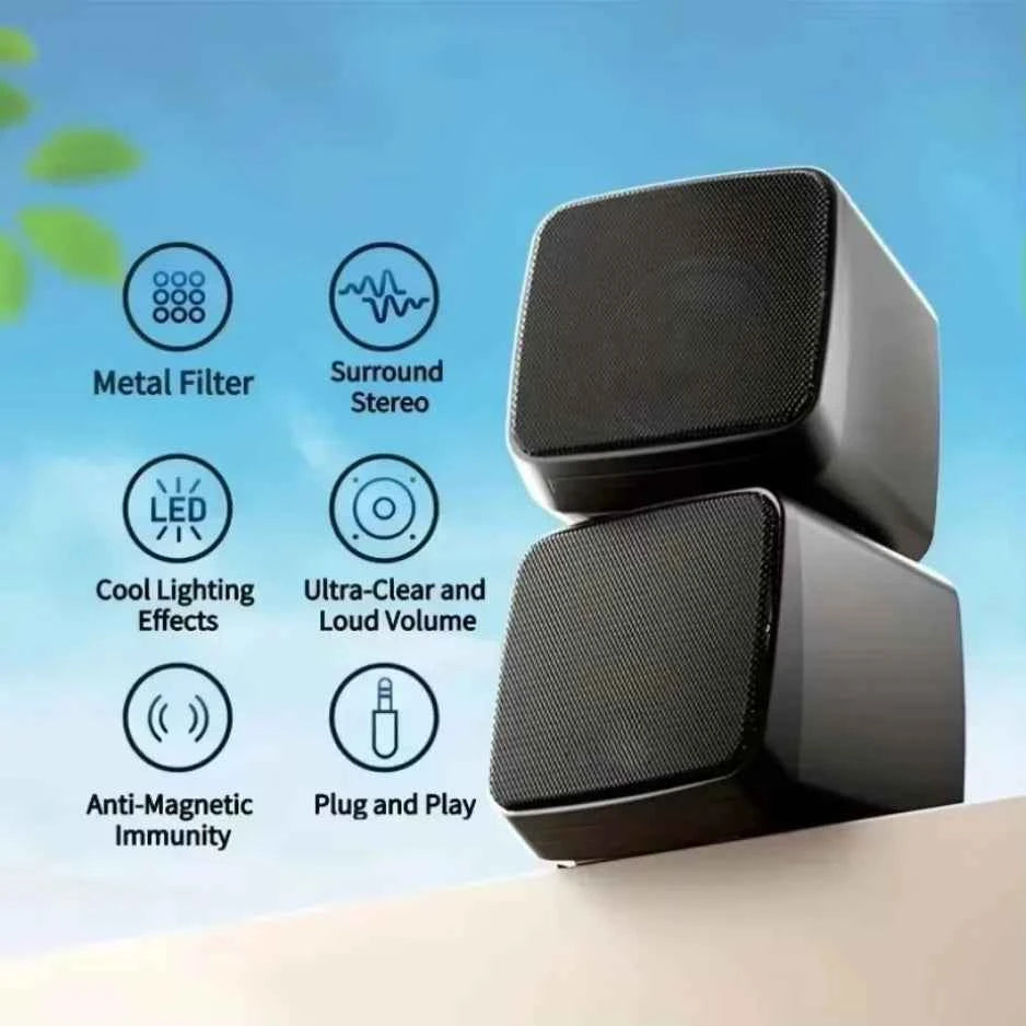 XIKCU Mini Computer Speakers (USB Powered, AUX, 6W Stereo with Cool Lights)