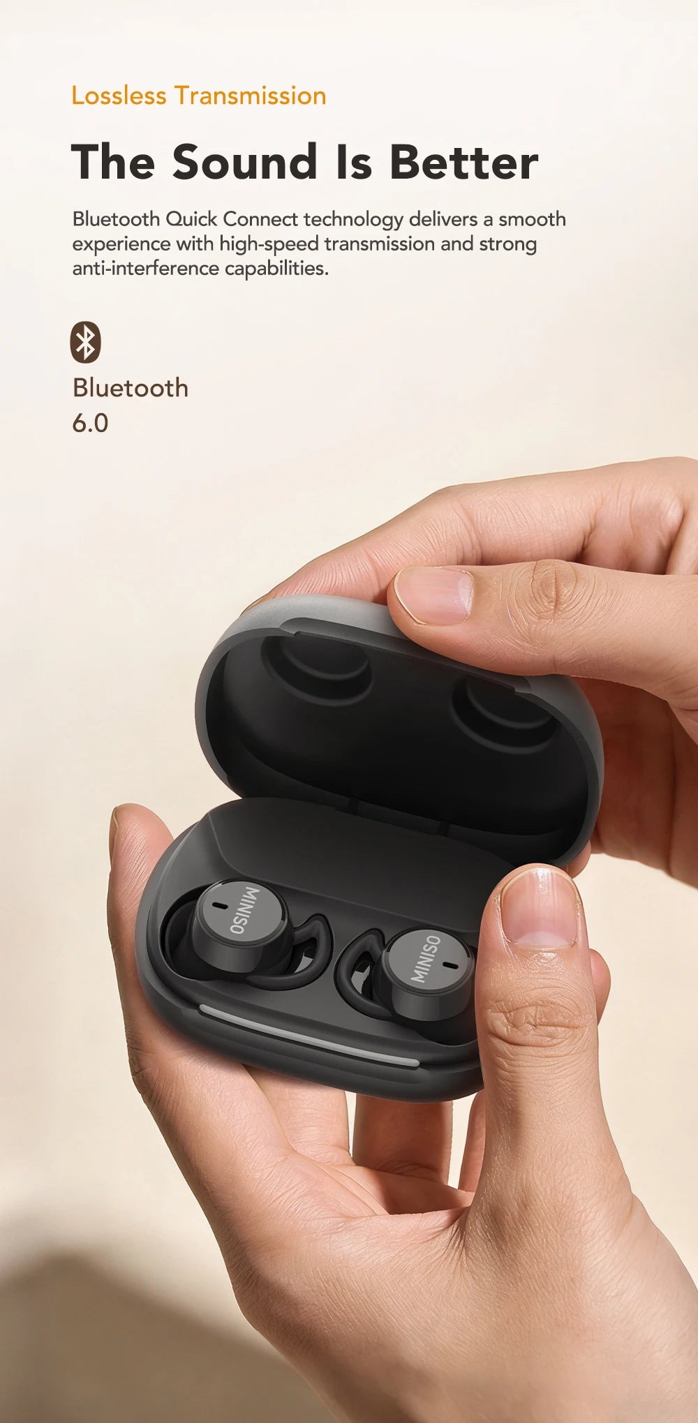 Noise Reduction Wireless Bluetooth Earphones MINISO MS217  Earbuds 50Hrs Playback Comfortable AI Translation for 150+ Languages