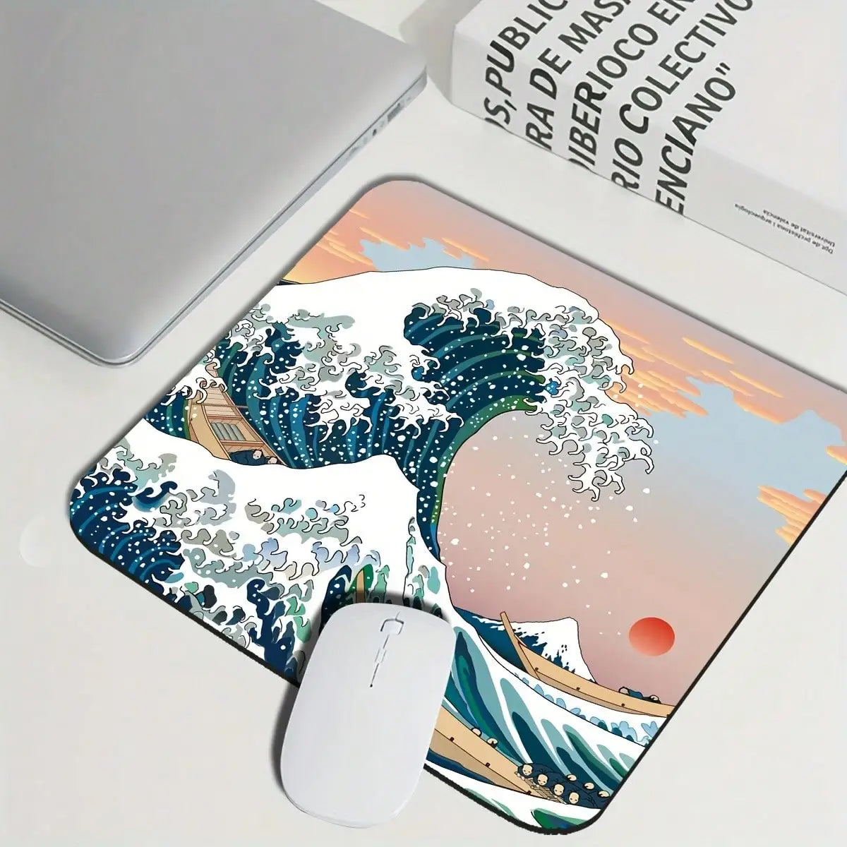 XXL Gaming Mouse Pad Featuring A Black-And-White Wave Art Design; Washable Surface; Stylish Rectangular Desk Mat Suitable For Desktops, Laptops, Office Work