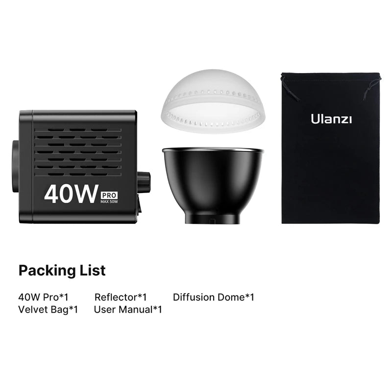 Ulanzi L023 40W pro Video Light Mini Bowens Mount Bi-color 2500-6500K with 3400mAh COB Light for Photography