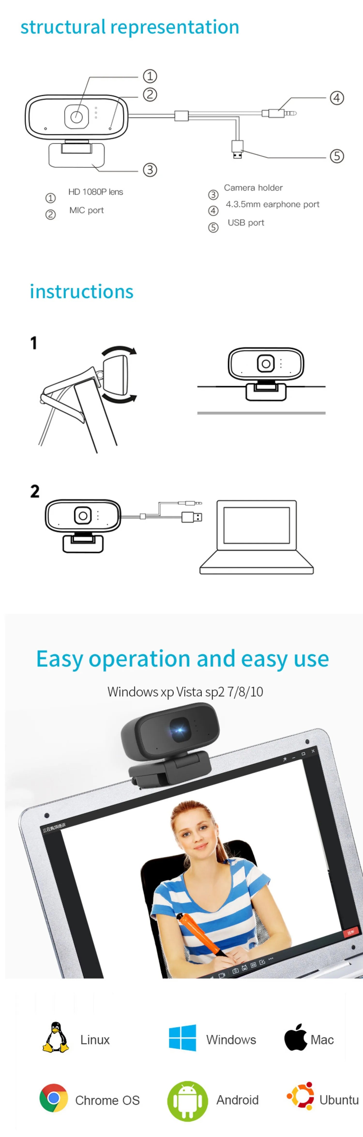 HD 1080P Webcam 720P Portable Mini Web Gamer Camera For PC Computer Laptop Notebook USB Microphone Conference Work Webcan