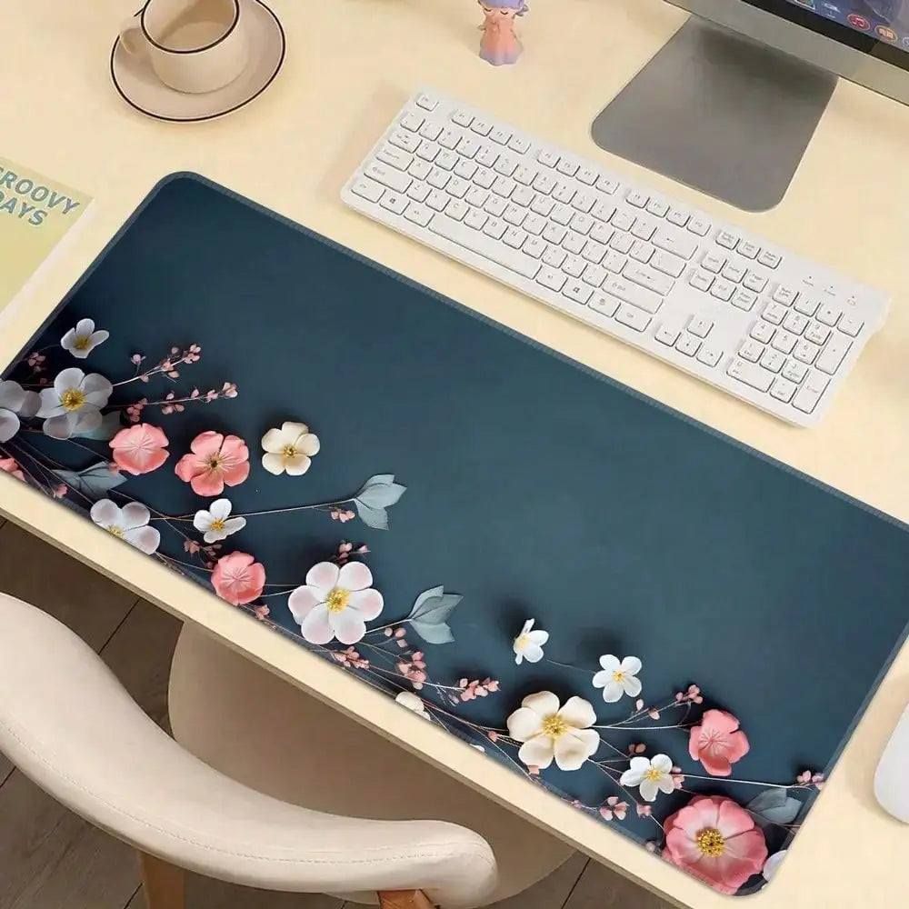 1pc, 31.50 X 11.81 Pink Floral Blossom Large Waterproof Mouse Pad, Antislip Desk Protector For Keyboard, Mouse, Smooth For Gaming, Desk Accessory, For Home