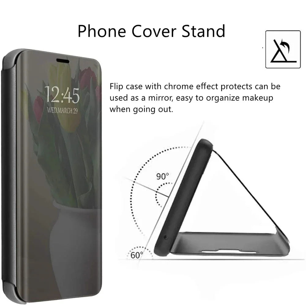 Luxury Smart Case For Samsung Galaxy S25 S24 S23 S22 S21 Ultra S20 S10 S9 Plus S23 FE 5G Mirror Leather Smart Flip Suppor Cover