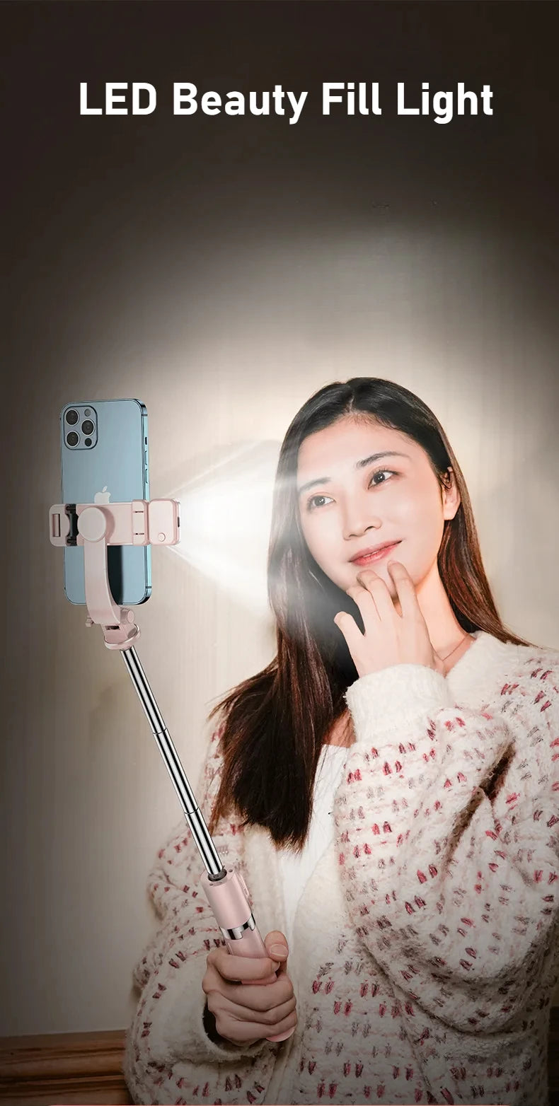 Bluetooth Remote Extendable Selfie Stick Tripod Stand for iPhone Samsung, Tiktok Live Streaming Portable Telescopic Phone Stand