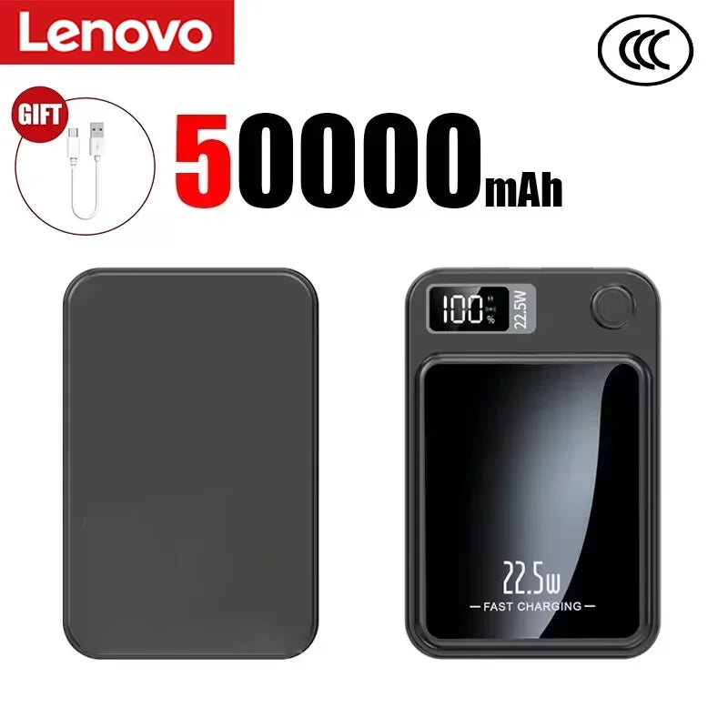 Lenovo New 500000mAh Magnetic Power Bank Fast Wireless Charging Portable Auxiliary Battery for MagSafe Samsung Huawei iPhone