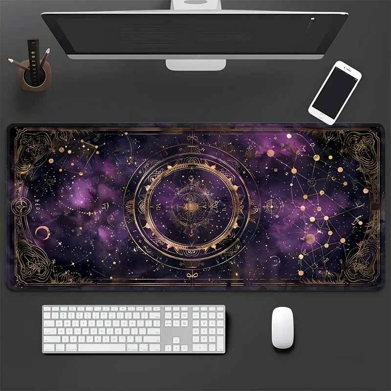 Charming Oversized Purple Card Moon and Stars Gaming Mouse Pads, Anti-slip Durable Table Pad, Suitable for Gamers and Office Use