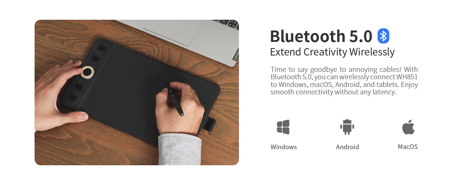 GAOMON Wireless Graphics Tablet WH851 Bluetooth 5.0 Connectivity 16K Levels Pen 8x5 Inch Type-C Drawing Tablet with Sleeve Glove