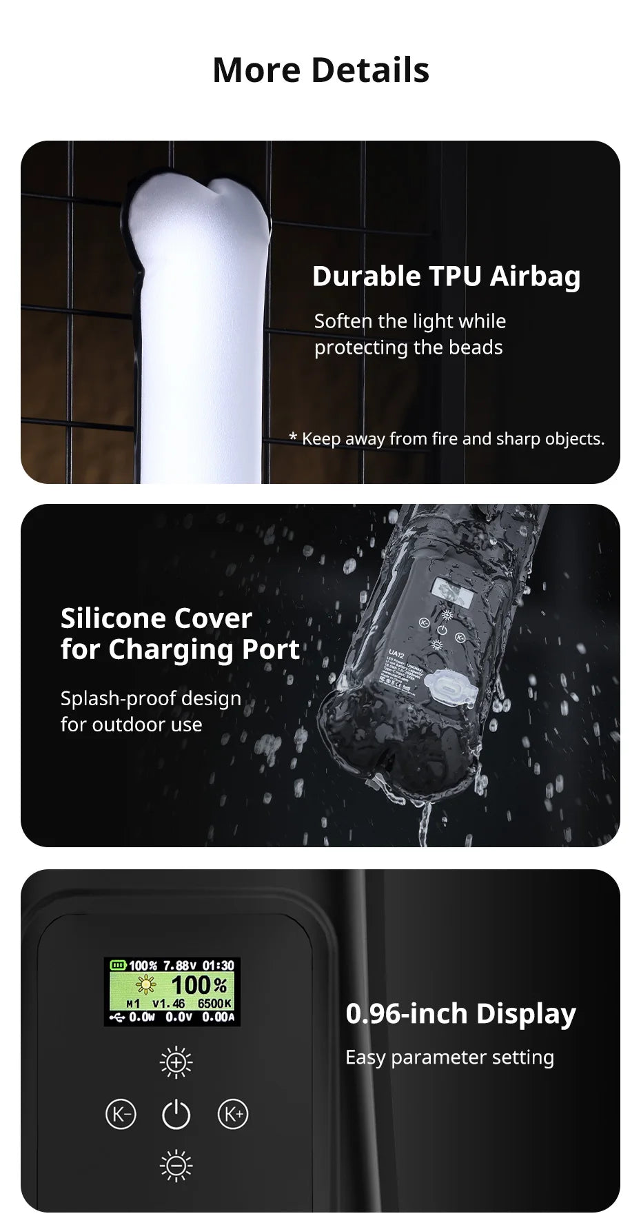 Ulanzi UA12 12W Inflatable TPU Air Tube Light 2700K-6500K Bi-Color Portable Pocket Light Stick Magnetic Mount for Livestreaming