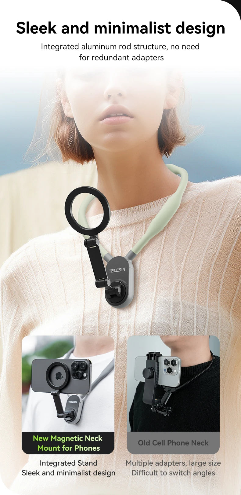 TELESIN Silicone Phone Magnetic Neck Mount Quick Release Hold for Iphone 17 16 15 14 13 SAMSUNG HUAWEI XIAOMI Phone Accessories