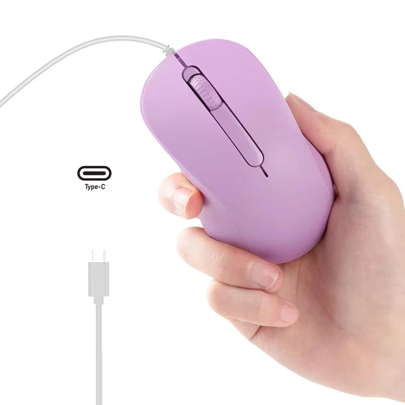 Type-c Wired Mouse Silent Portable Tablet Notebook Office Optical Mouse Ergonomic Design For PC Android IOS
