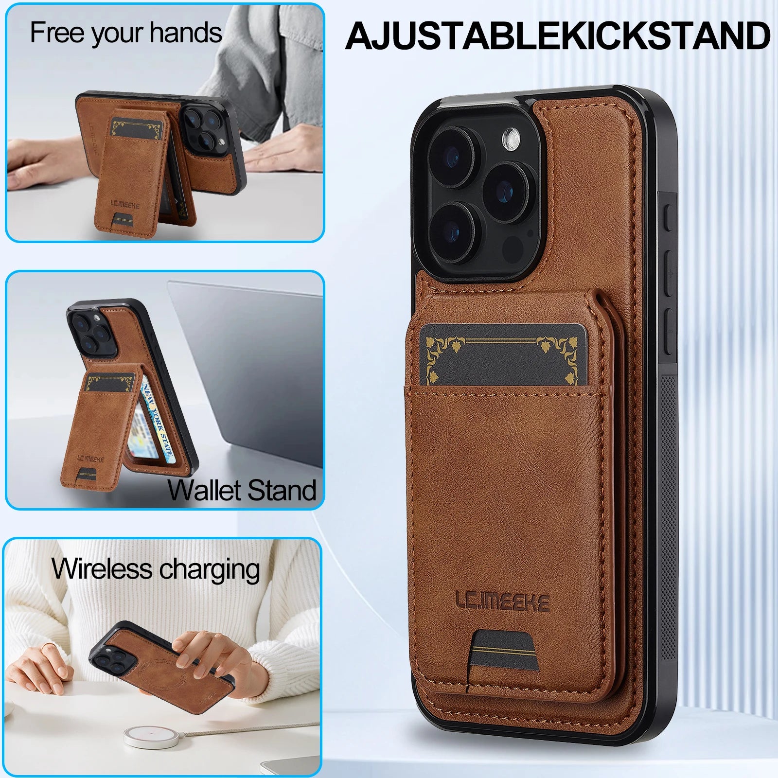 2 in 1 Detachable Leather iPhone Case with Card Pocket - Magnetic Cover for iPhone 17 pro Max 17 Air 15 14 13 12 11 pro Max