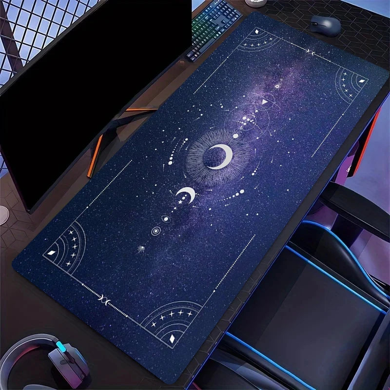 Charming Oversized Purple Card Moon and Stars Gaming Mouse Pads, Anti-slip Durable Table Pad, Suitable for Gamers and Office Use