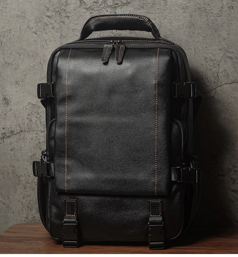 NUKA Men Top Grain Leather Backpack 15 Inch Laptop Bag For Daily Commute Travel Outdoor Hiking Genuine Leather Durable Rucksack