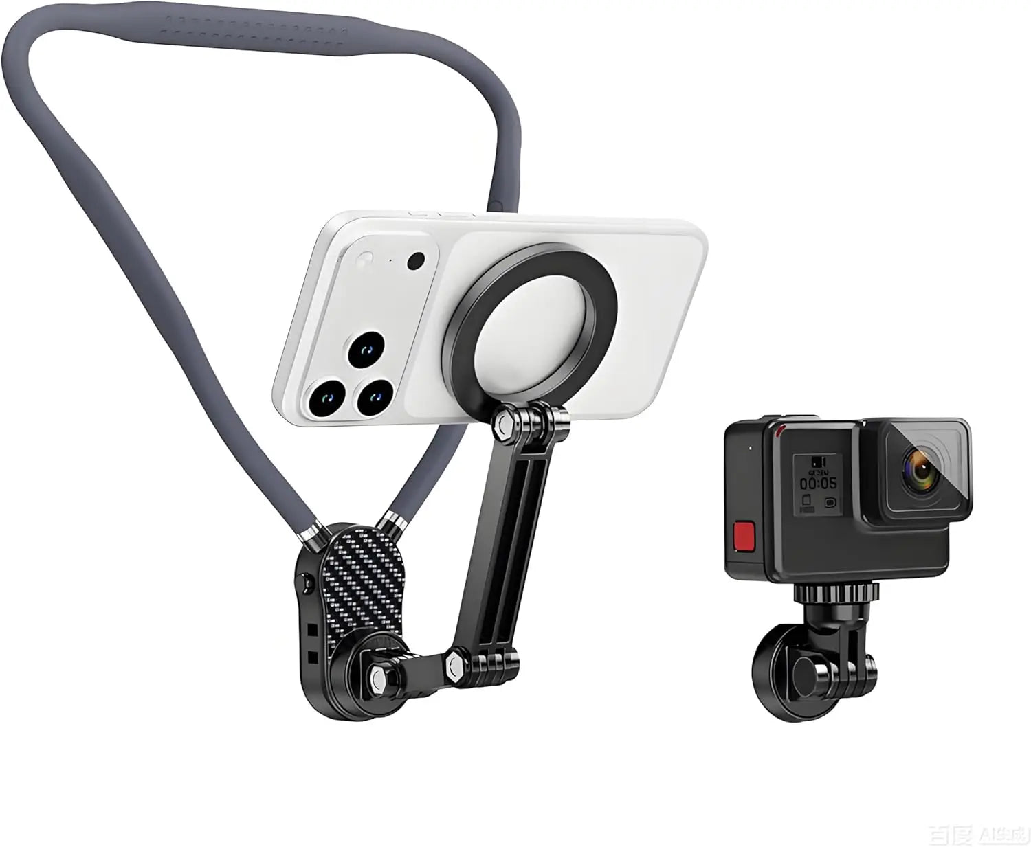 Magnetic Neck Phone Holder, POV/Vlog Recording Selfie Hand Free Neck Mount, Cooking/Riding Video Fliming, Anti-Shake Chest Strap