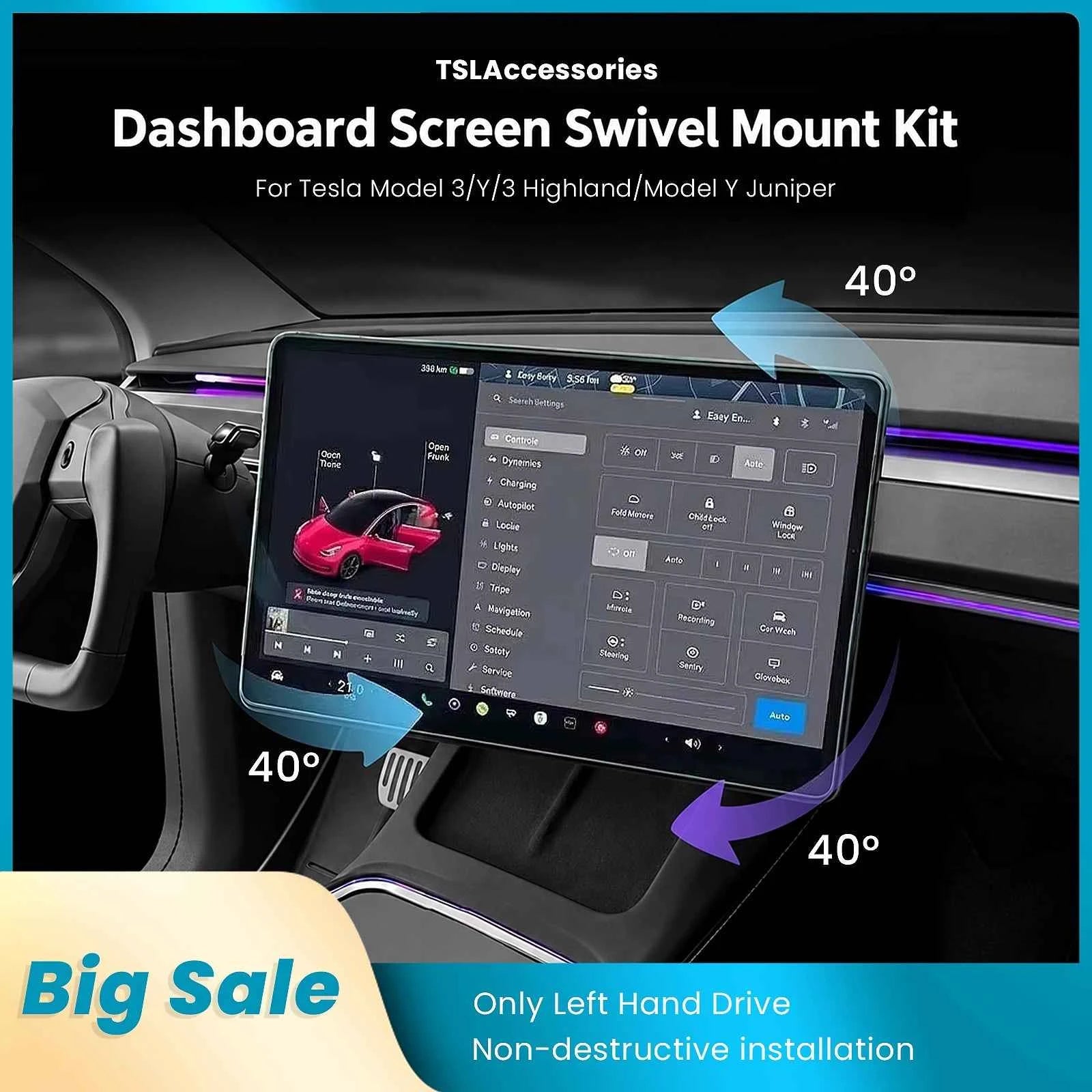 2026 New V2 Screen Swivel Mount Kit 4-Direction Rotation Bracket for Model 3 / Y/ 3 Highland / Y Juniper LHD Holder Accessories