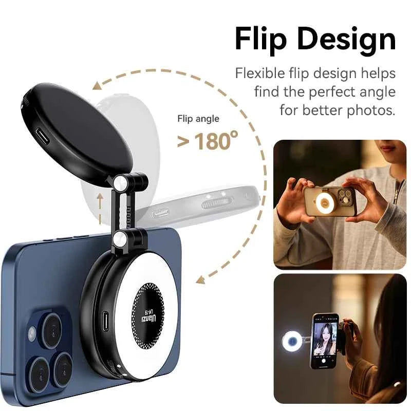 Ulanzi LM19 MagSafe Video Light Bi-Color Selfie Light for iPhone 16 15 14 Pro Max Flip Fill Light As Phone Stand for Video Vlog