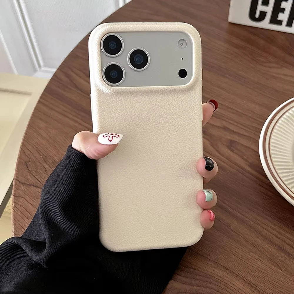 Luxury Leather Texture Phone Case for iPhone 17 pro Max/Air 16/15/14/13/12/11 plus pro Max - Shockproof Soft TPU Cover Shell