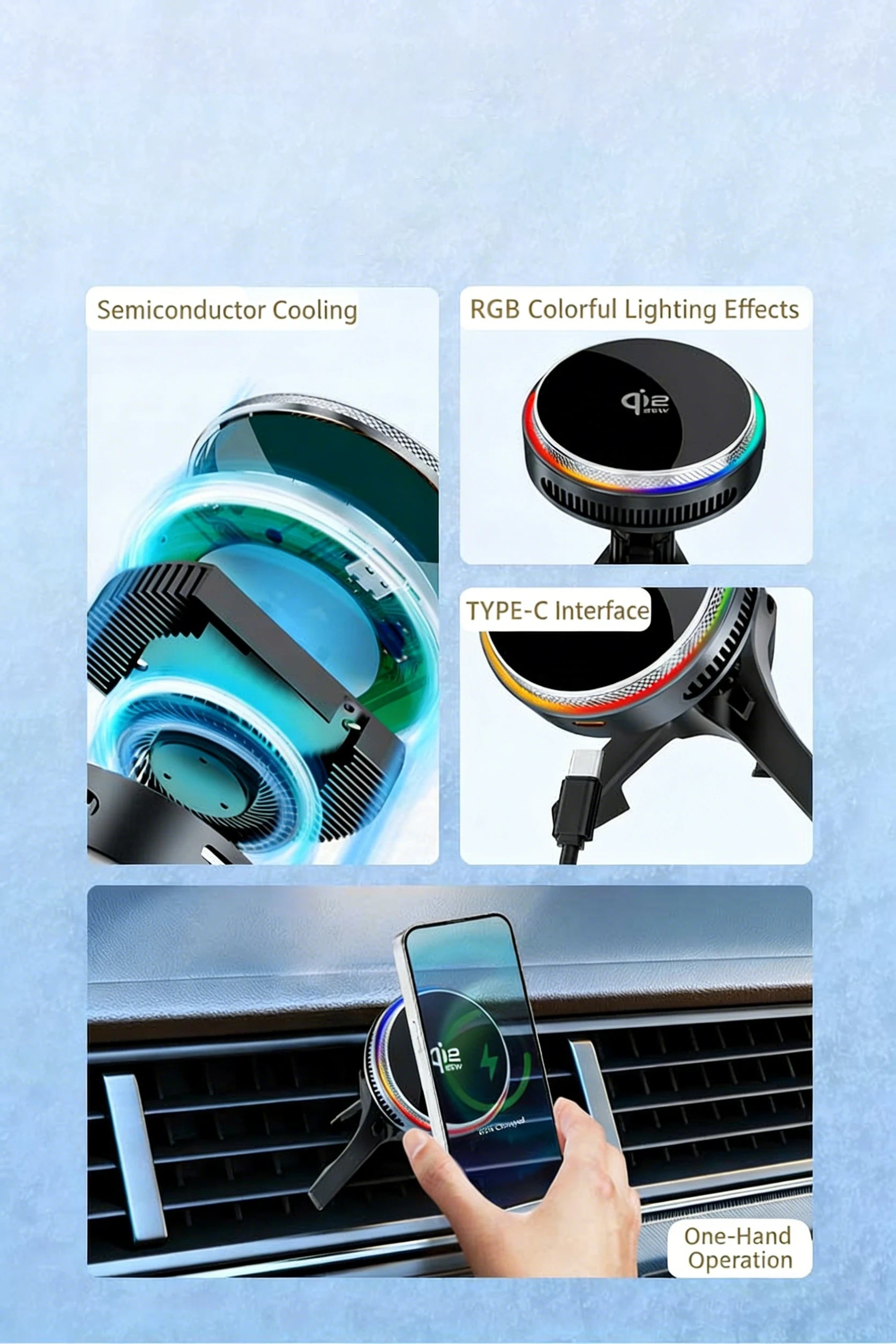 ACEFAST Qi2 25W Magnetic Wireless Car Charger Air Cooling Magnetic RGB Light Phone Holder with Car Lighter Charger For iPhone 17