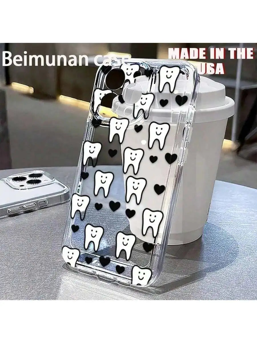 Cartoon Teeth Pattern All-Inclusive Mobile Phone Case With Built-In Lens Film Hard Shell Simple Creative Mirror Mobile Phone Case Suitable For IPhone 16/15/14/13/12/20 Pro Max Plus Anti-Fall Mobile Phone Case,Suitable For IPh