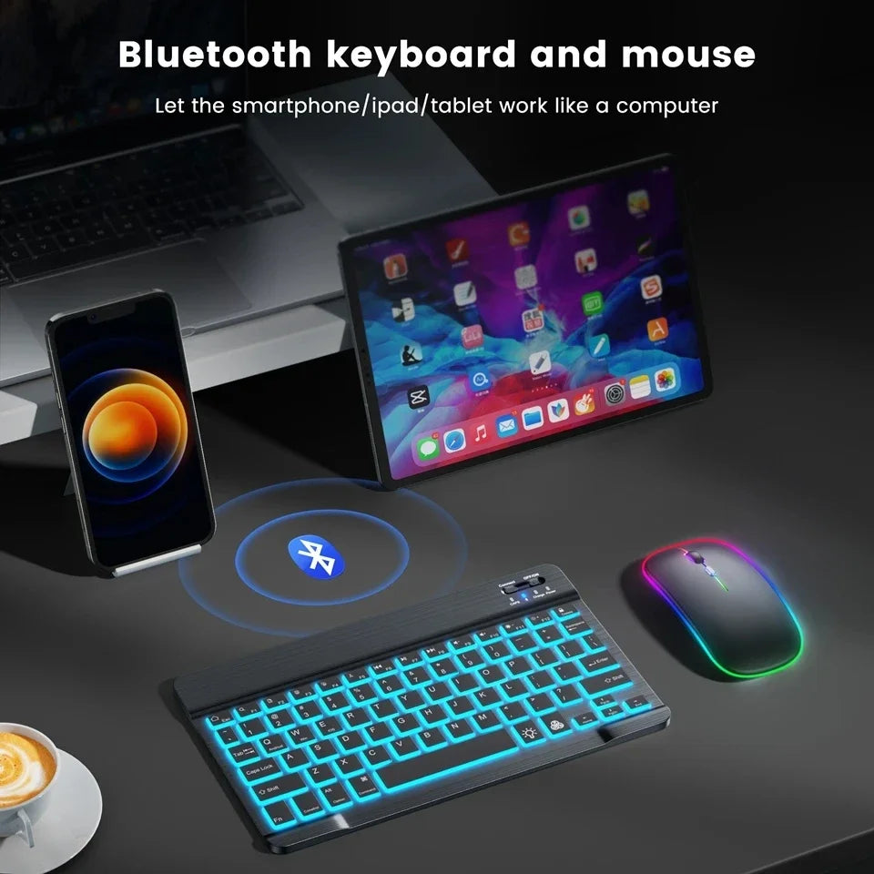 RGB Bluetooth Keyboard And Mouse Set Mini Wireless Keyboard and Mouse Kit Rechargeable Russian Keyboards 10 Inch For iPad Tablet