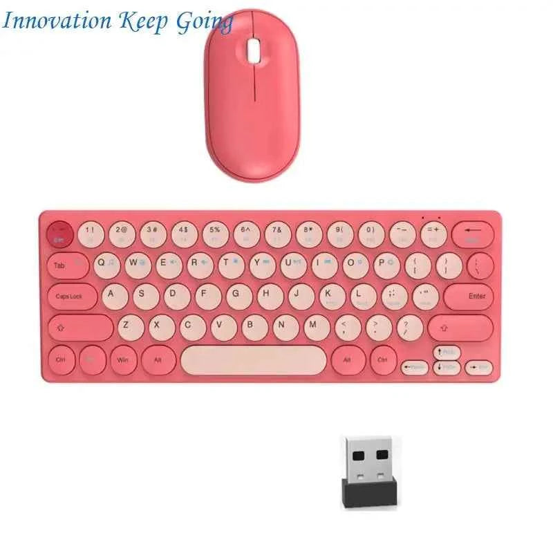 E65C Silents Clicks Mouse Wireless Keyboards Set Round Design 64Keys Portable For Desktop Notebook