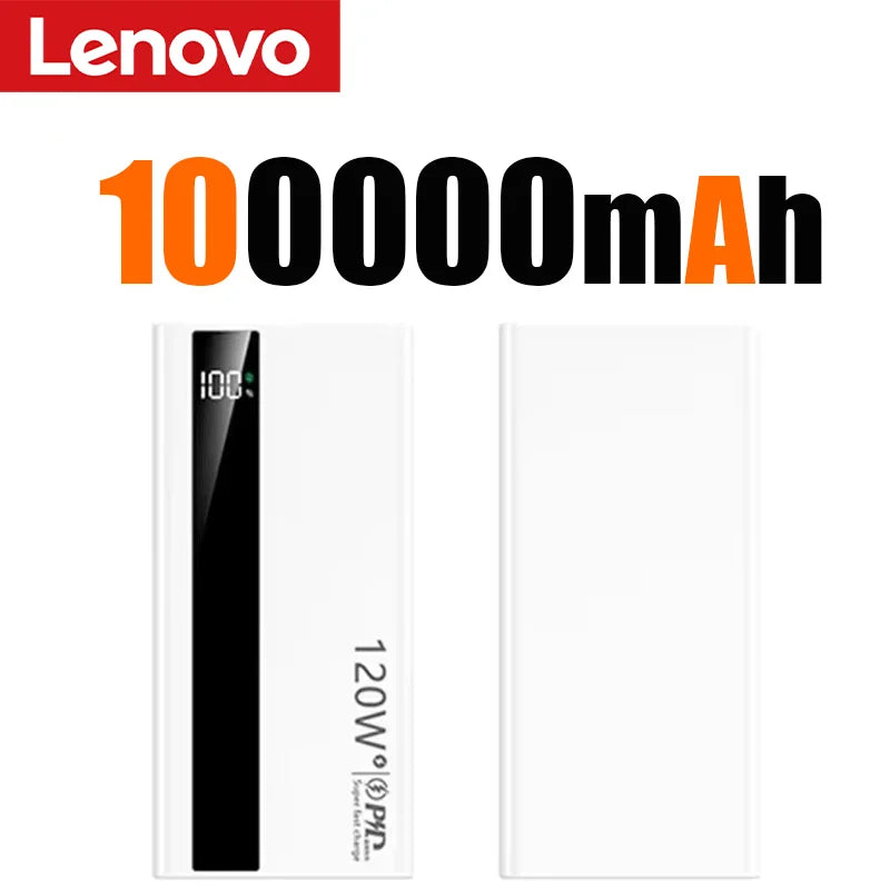 Lenovo 120W 500000mAh Capacity Power Bank Portable Super Fast Charging LED Digital Display External Battery for iPhone Samsung