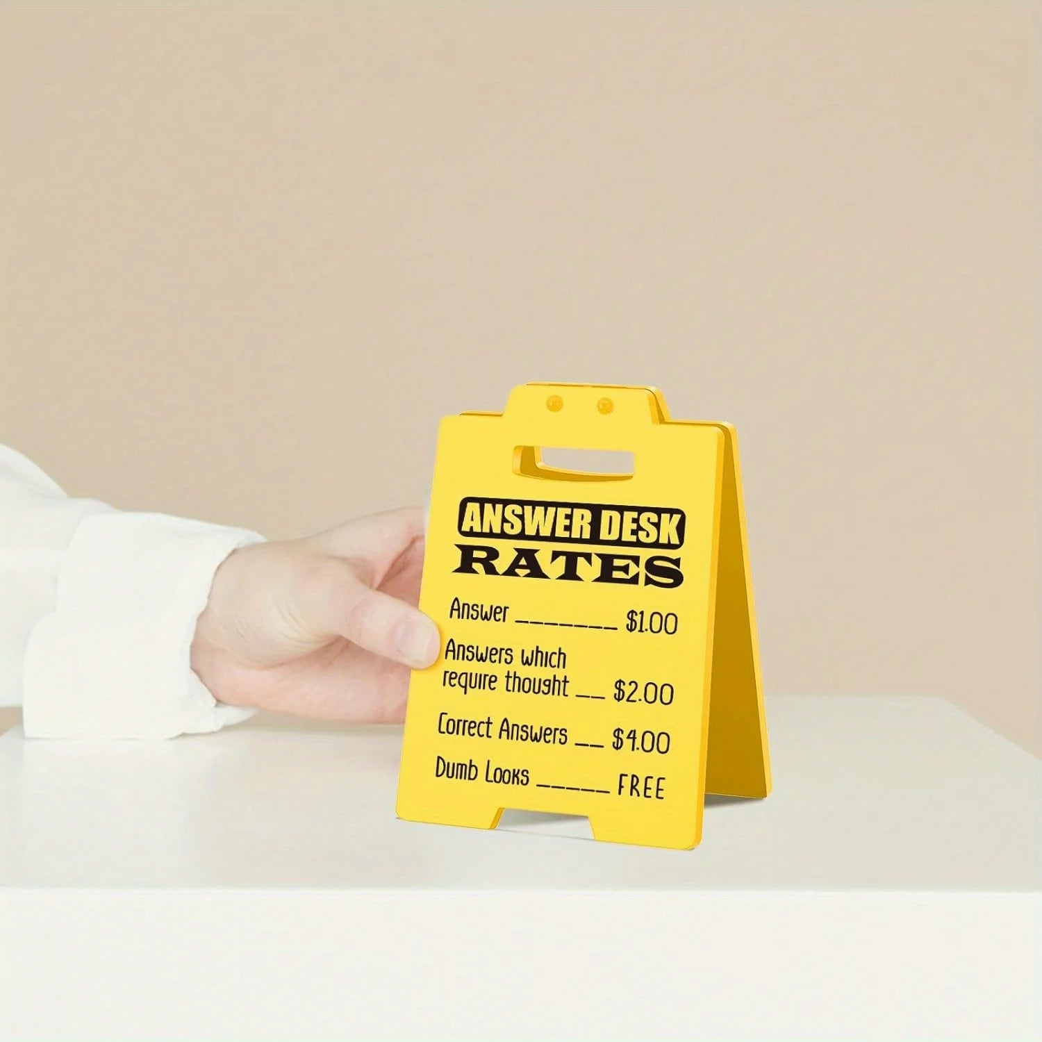 Funny Answer Desk Rates Sign - Fun Desk Accessories for Work, Humorous Sarcastic Gifts for Coworkers, Employees, Teammate - Cool