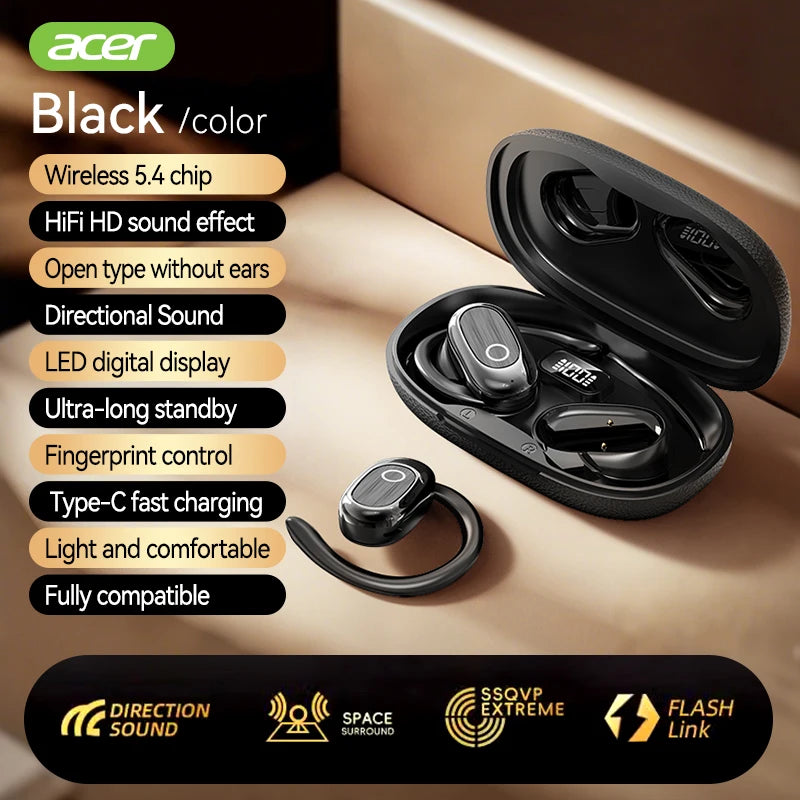 [Official Acer Product] Ohr553 Wireless Bluetooth Earphones with Earhook Design, Ows Design, Hd Calls, Comfortable Wear, Suitable for Sports and Running, Compatible with Mobile Phones, Tablets, and Laptops