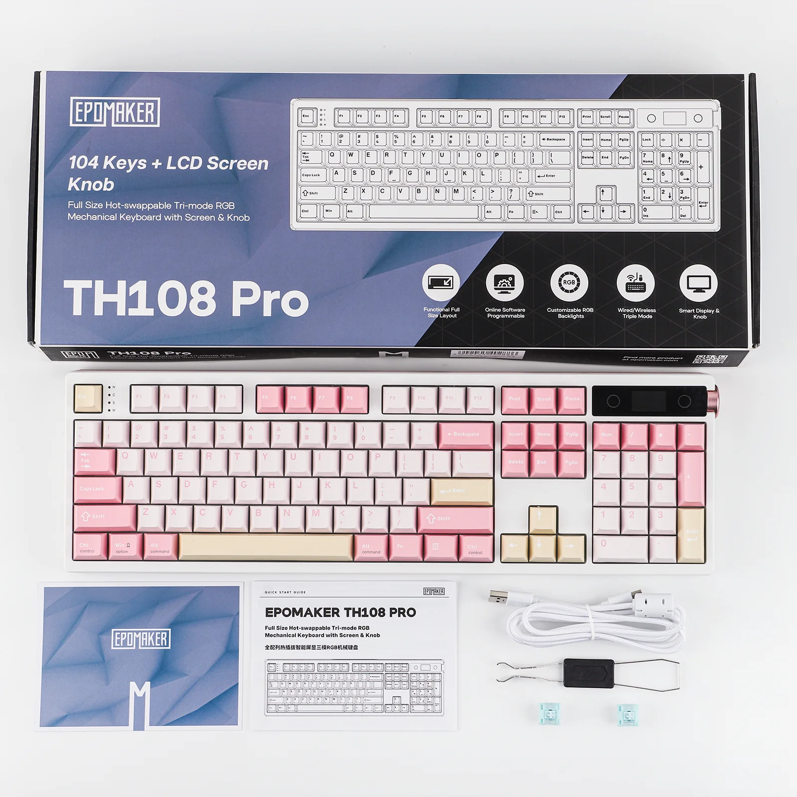 EPOMAKER TH108 PRO 100% Gasket-Mounted Tri-Mode Wireless Mechanical Keyboard RGB Backlight with TFT Smart Display & Knob