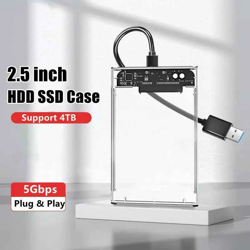 USB 3.0/Type C HDD Enclosure 2.5 inch SATA SSD External Hard Drive Case with 5Gbps Transfer Speed Clear Hard disk Case Tool-Free