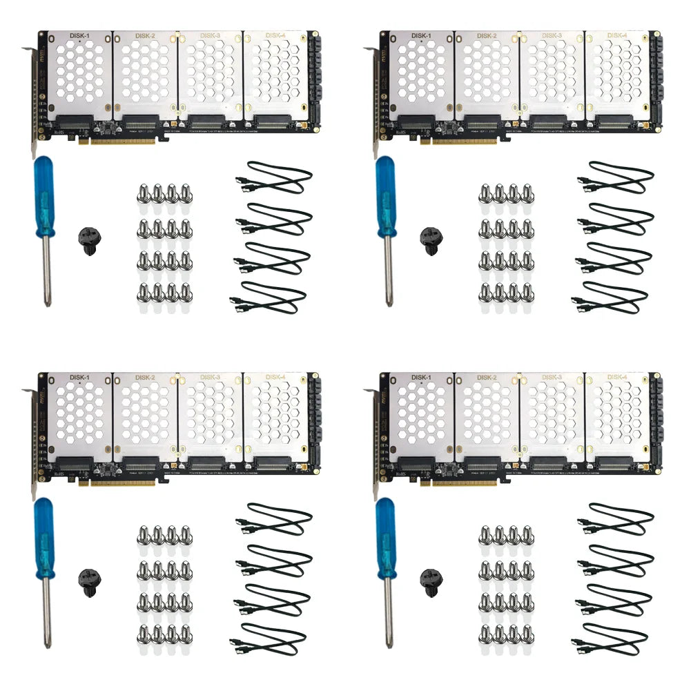 4-Port U2 NVME 2.5Inch SATA SSD Adapter Card Motherboard Support PCIe X4x4x4x4 PCIe X16 Bifurcation U.2 PCIe Adapter for PC