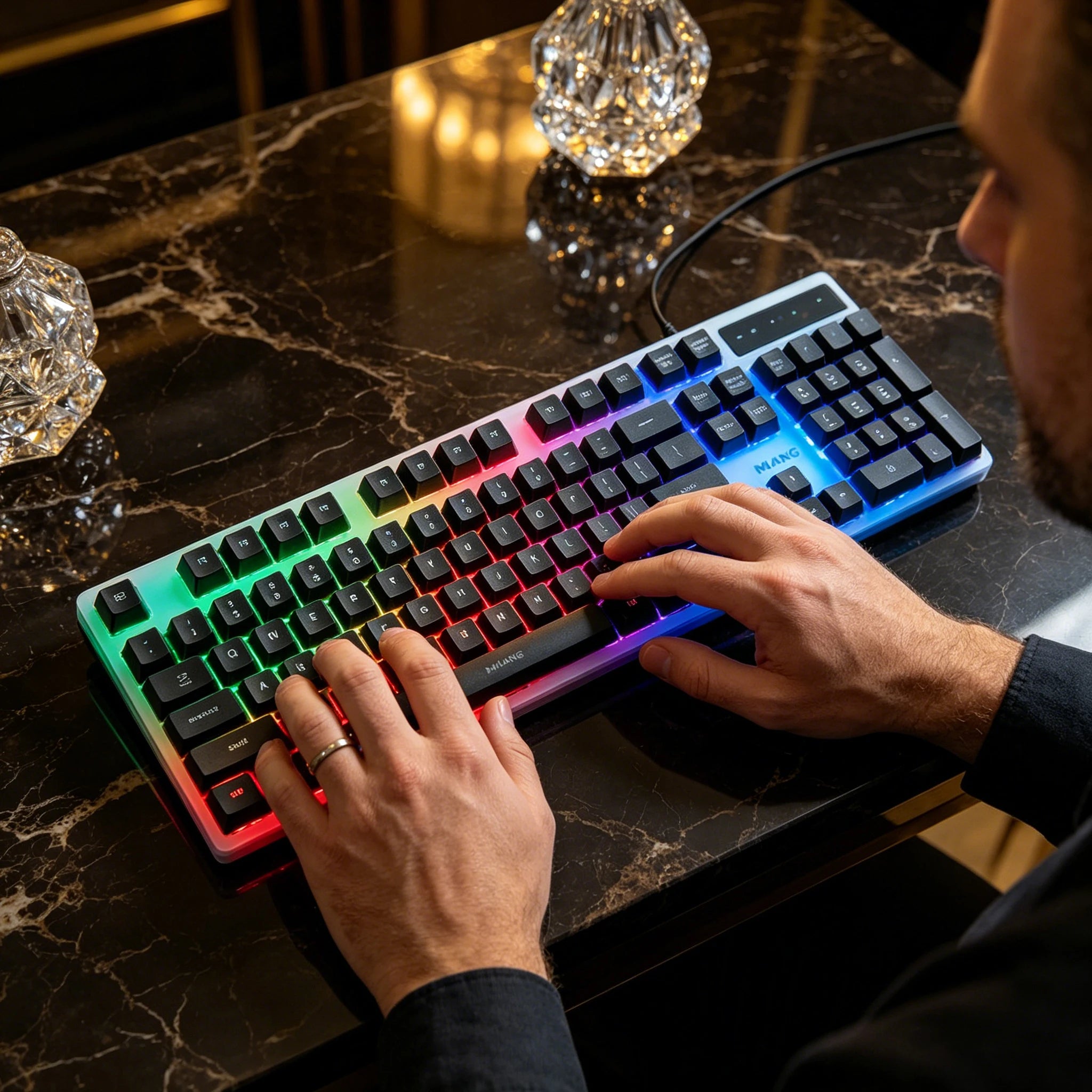 RGB Backlit Wired Gaming Keyboard, Rainbow LED Mechanical-Feeling Keyboard, Silent Keyboard, Suitable For PC Gamers, Compatible With Windows, Laptops, Desktops, Plug And Play, Durable Detachable ABS Keycaps, Suitable For Gami