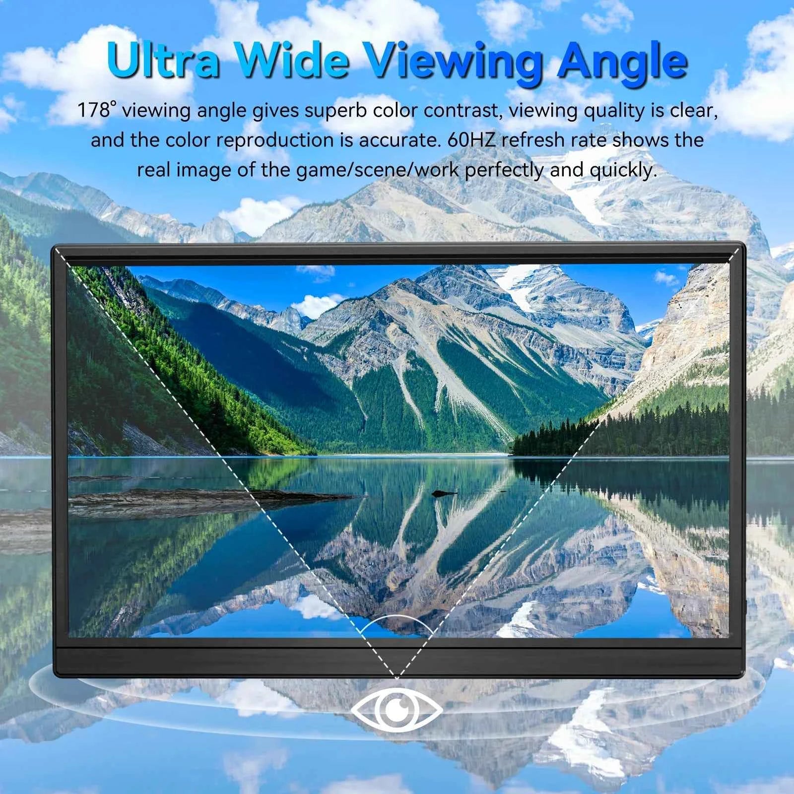 15.6 inch 60HZ Gaming Portable Monitor for Laptop ,16:9 1080P IPS Display LCD FHD External Second Computer Screen for Phone