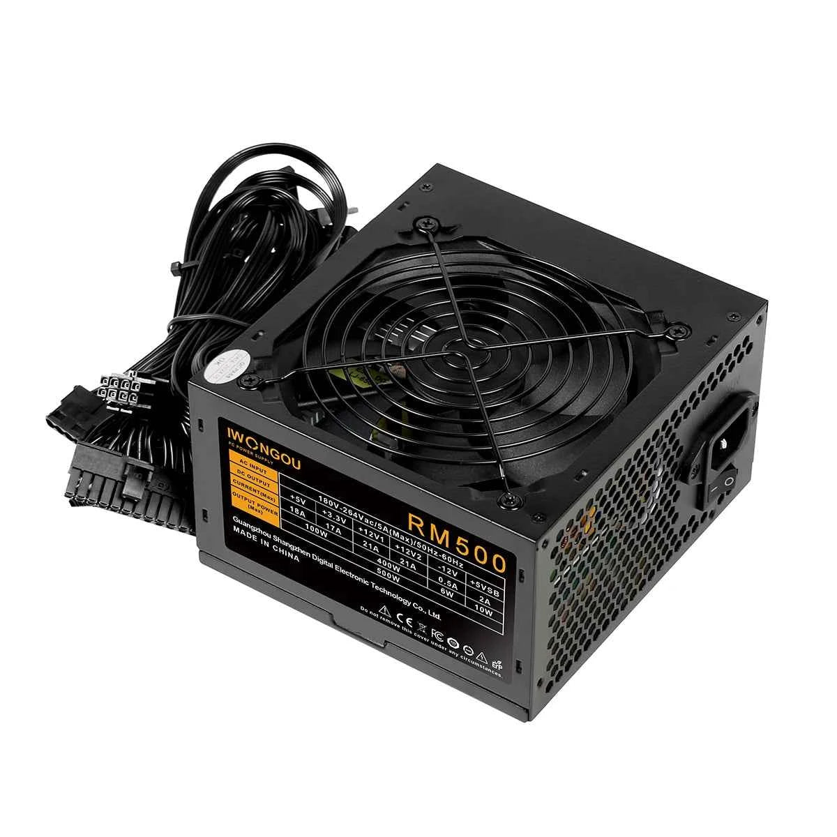 IWONGOU PC Power Supply Unit 500W 600W 750W Black Gaming Quiet 120MM 24pin 12V ATX Desktop Computer Power Supply for BTC