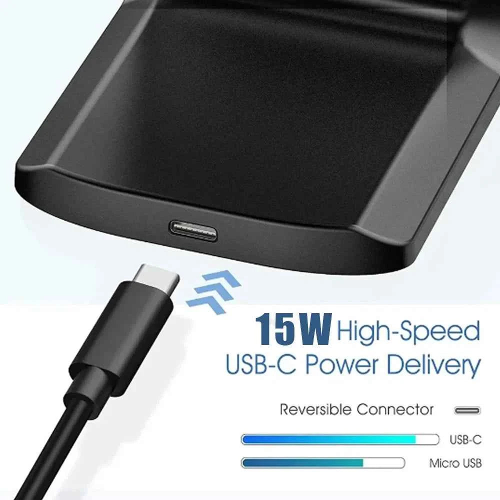 Wireless Fast Charger For IPhone17 16 15 14 13 12 ProMax11 Stand Fast Charging Charger for Samsung Note 20/10 S24 Ultra Foldable